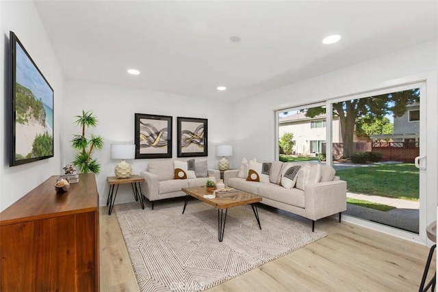 living room with light hardwood / wood-style flooring