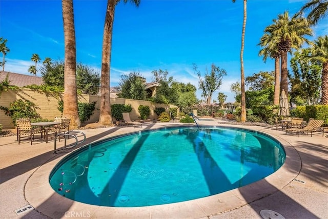 view of swimming pool featuring a patio area