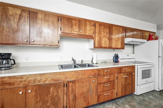 kitchen featuring sink and white range with electric cooktop