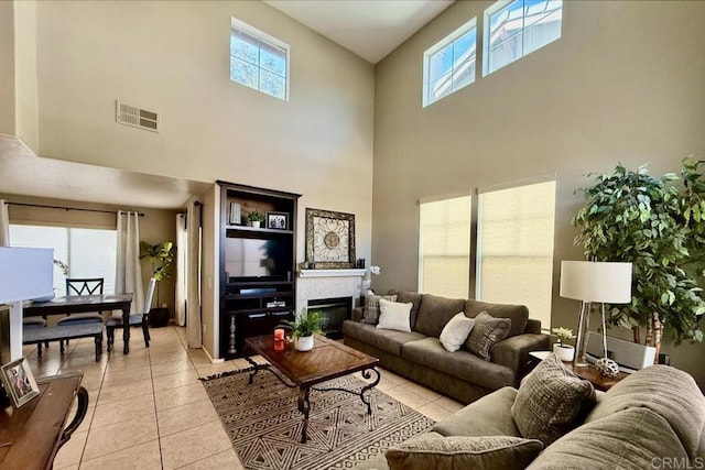 tiled living room featuring a wealth of natural light