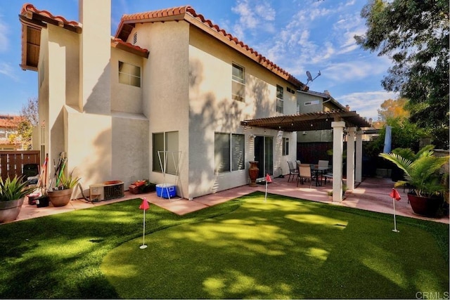 back of house featuring cooling unit, a pergola, and a patio