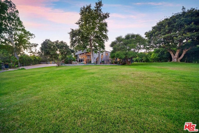 view of yard at dusk