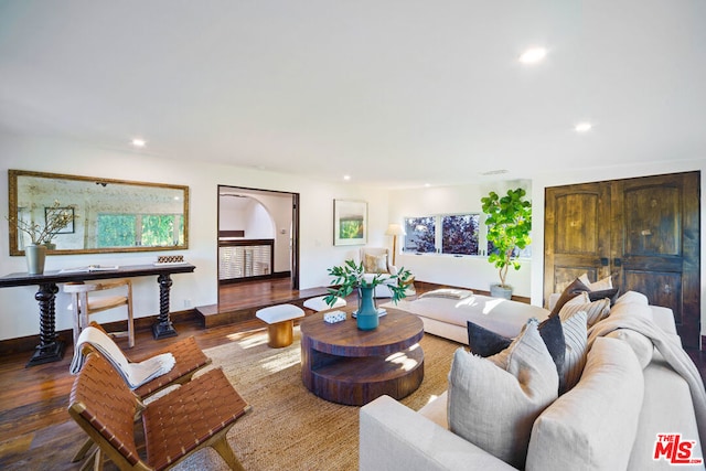 living room with hardwood / wood-style flooring