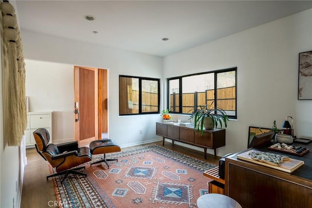 living area featuring hardwood / wood-style flooring