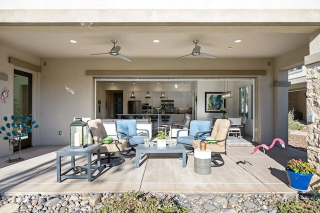 view of patio / terrace featuring an outdoor hangout area and ceiling fan