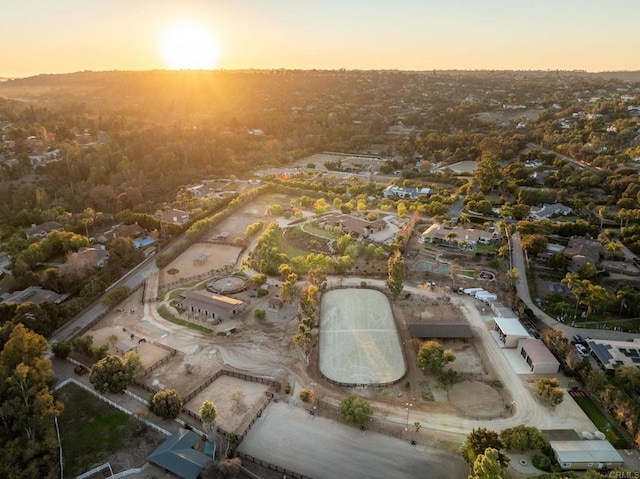 view of aerial view at dusk