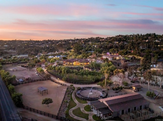 view of aerial view at dusk