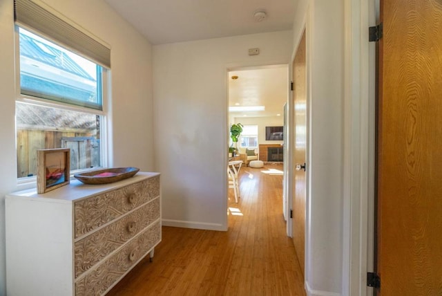 corridor with hardwood / wood-style flooring