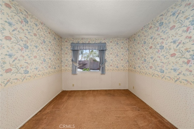 carpeted empty room with a textured ceiling