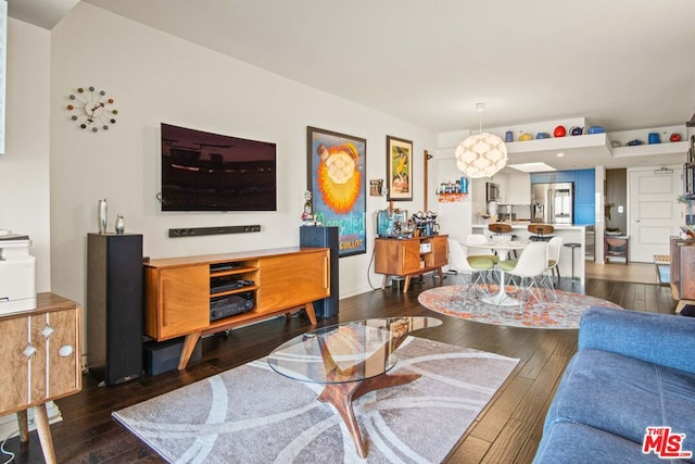 living room with dark wood-type flooring