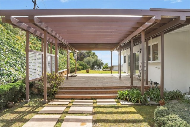 exterior space featuring a pergola