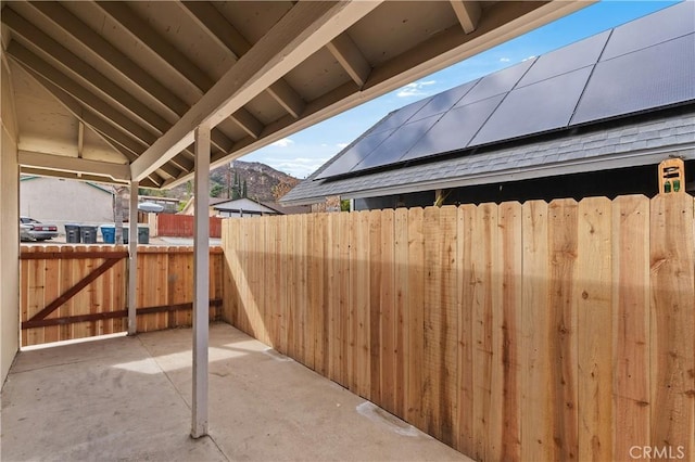 view of patio featuring a mountain view