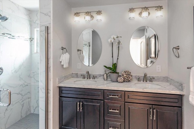 bathroom with vanity and walk in shower