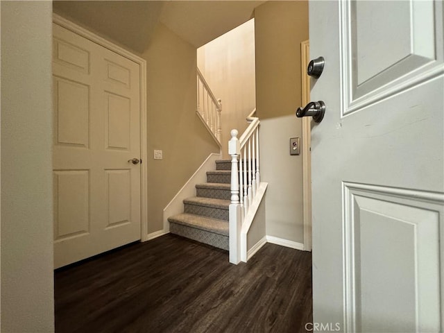 stairs featuring wood-type flooring