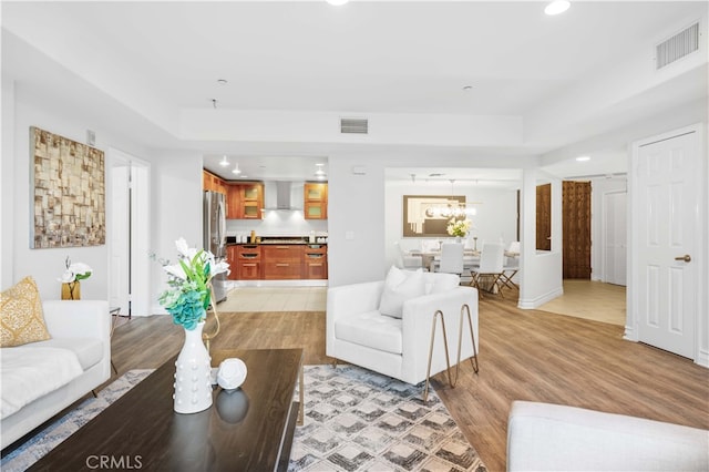 living room with light wood-type flooring