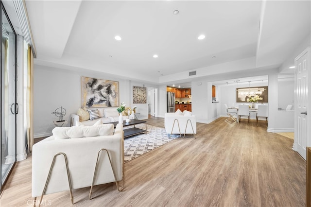 living room with light wood-type flooring