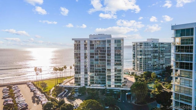 view of building exterior featuring a water view