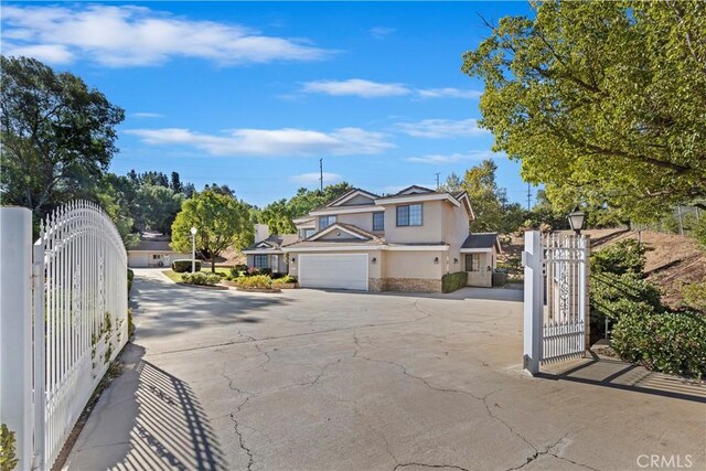 exterior space with a garage