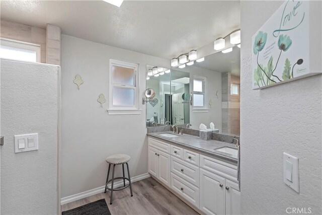 bathroom featuring vanity and hardwood / wood-style floors