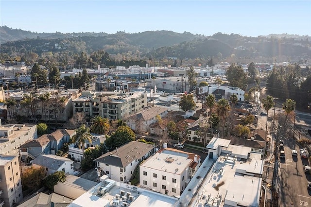 drone / aerial view featuring a mountain view