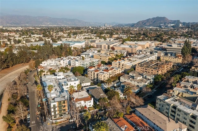 drone / aerial view featuring a mountain view