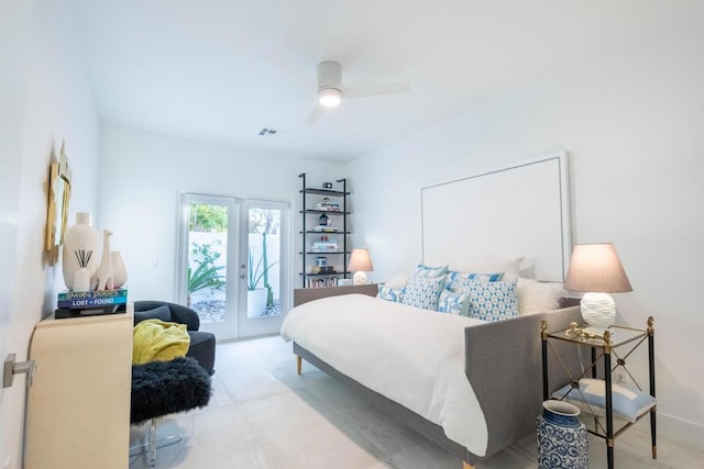 bedroom featuring access to exterior and ceiling fan