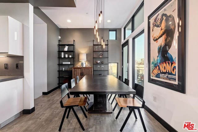 dining area with hardwood / wood-style flooring