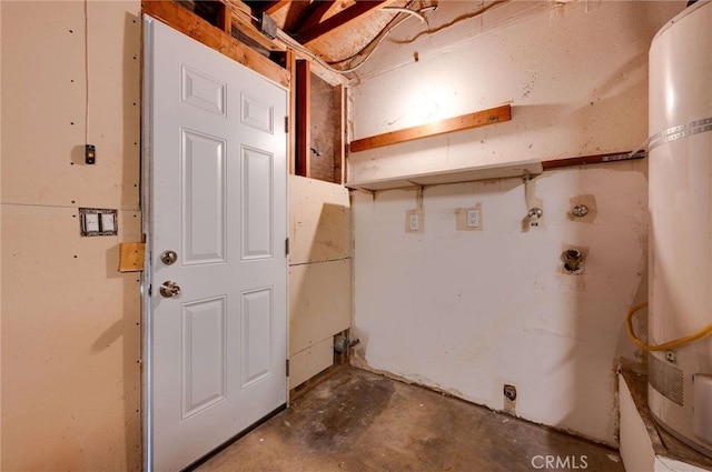 laundry area with laundry area, water heater, and electric dryer hookup