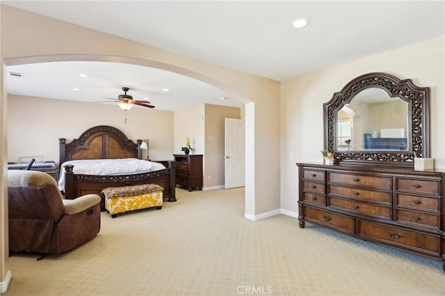 bedroom with light carpet