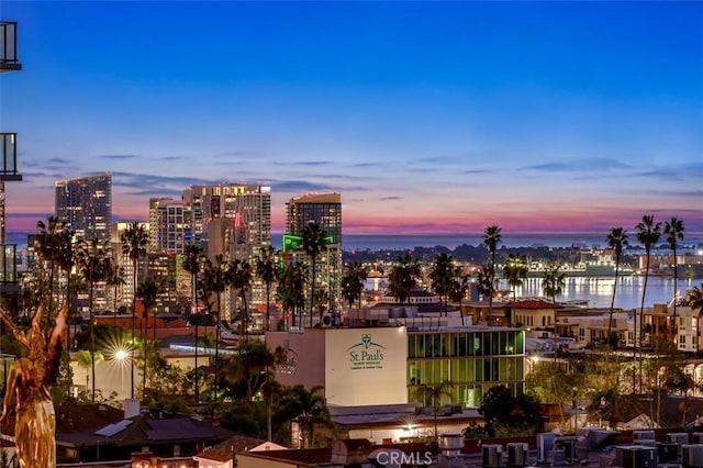 property's view of city featuring a water view