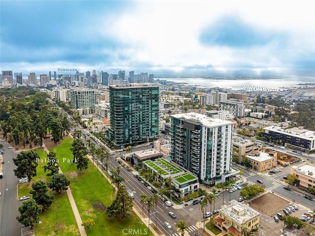 birds eye view of property with a view of city