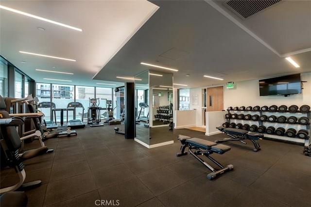 workout area with floor to ceiling windows