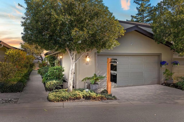 view of property hidden behind natural elements with a garage