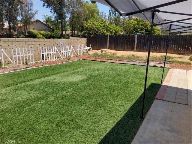 view of yard with a fenced backyard