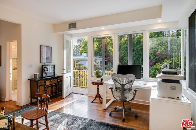 office area with hardwood / wood-style flooring