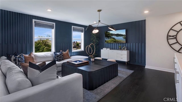 living room featuring dark hardwood / wood-style floors