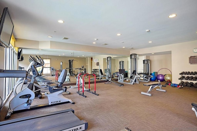 workout area featuring carpet floors