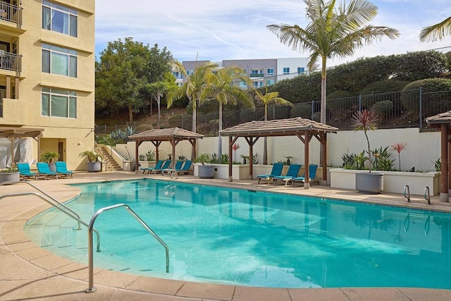 view of pool featuring a gazebo