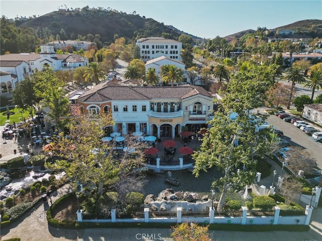 drone / aerial view featuring a mountain view