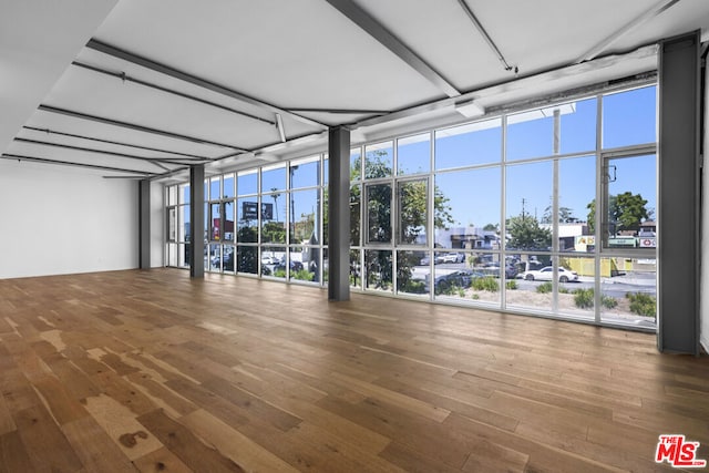 interior space with floor to ceiling windows and wood-type flooring