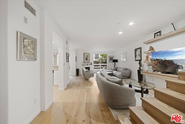 living room featuring light wood-type flooring