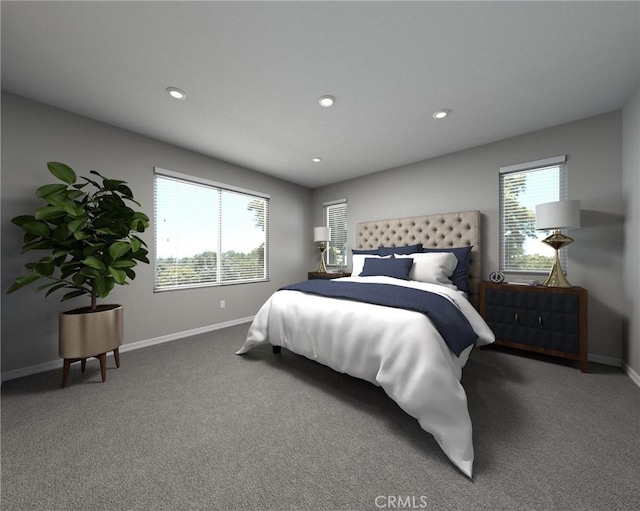 bedroom with multiple windows and carpet floors