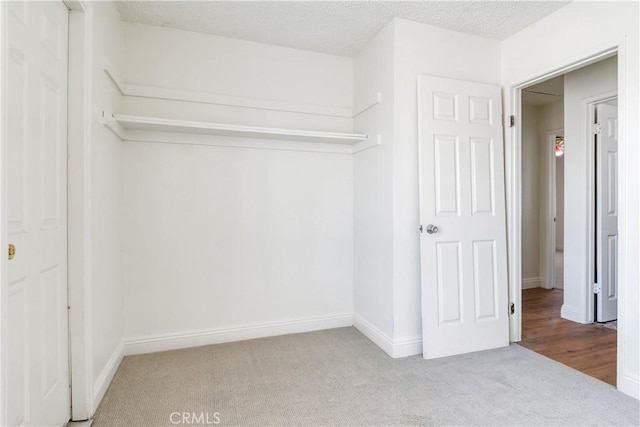 walk in closet with light carpet