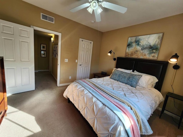 bedroom with carpet floors and ceiling fan