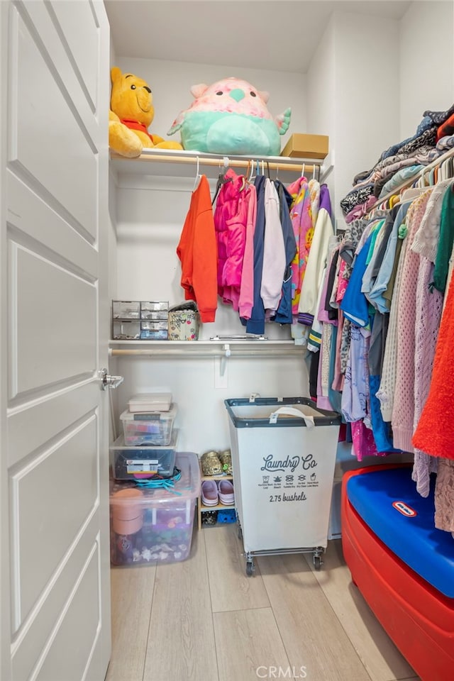 spacious closet featuring light hardwood / wood-style flooring