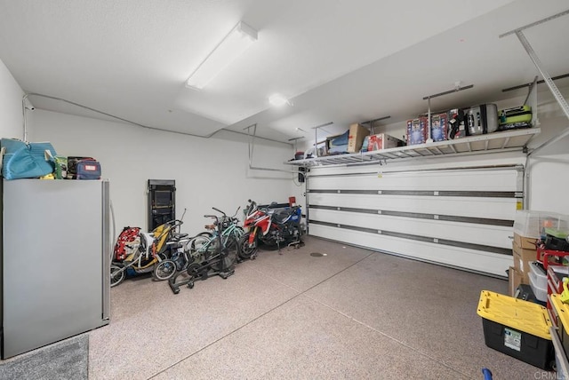 garage featuring stainless steel fridge