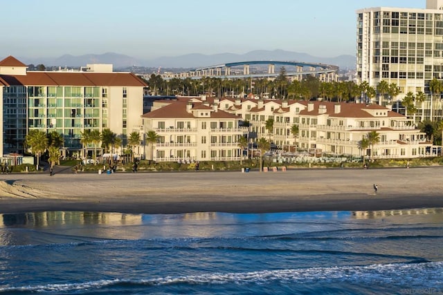 property view of water featuring a view of the beach