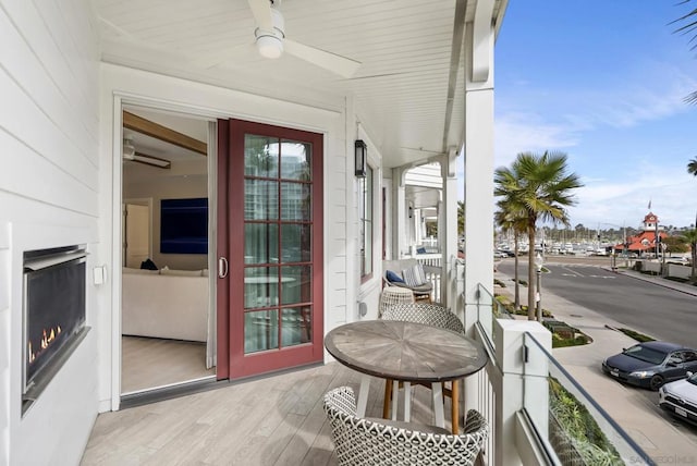 balcony with ceiling fan