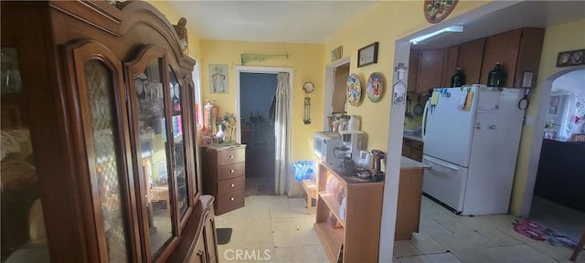 kitchen with white fridge