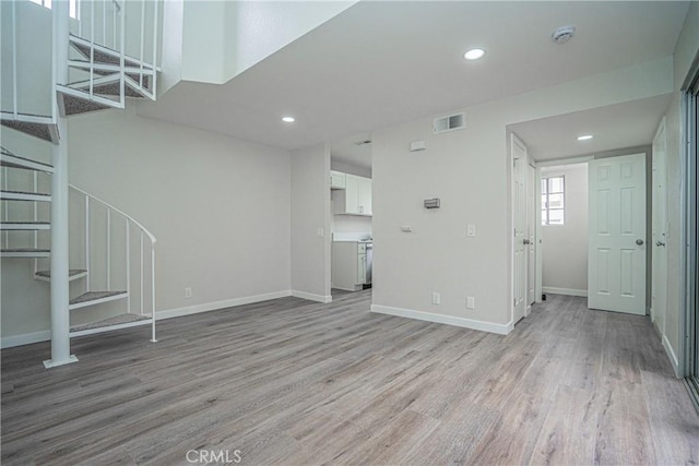 unfurnished living room with light hardwood / wood-style floors